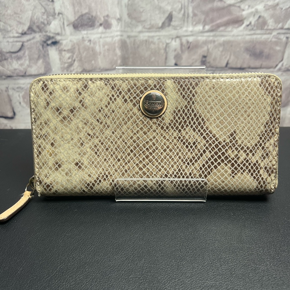 Coach Snake Embossed Exotic Accordion Zip Around Wallet w/ COA